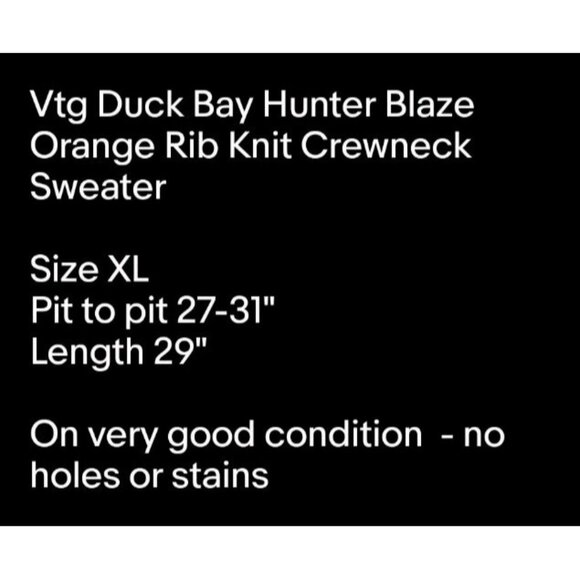 Vtg Duck Bay Hunter Blaze Orange Rib Knit Crewneck Sweater Sz XL - Picture 6 of 6